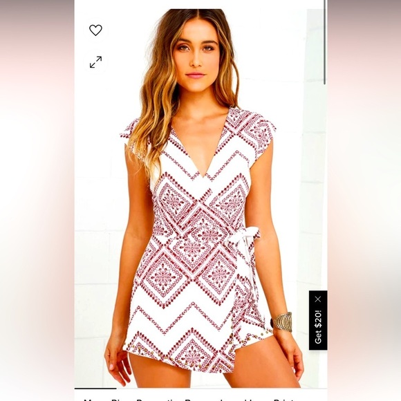 Moon river nwot romantics burgundy & white printed romper $80 boho holiday wrap - Picture 1 of 6
